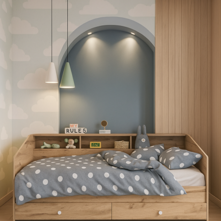 Дитяче односпальне ліжко Sleep Well з шухлядами та полицями 800х2032х1108 мм дерев’яна основа + ламелями